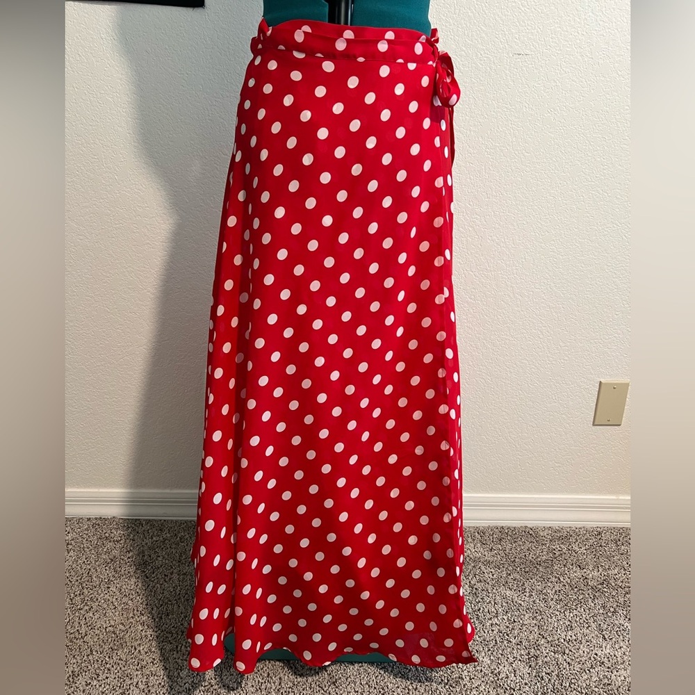 Express Red and White Polka Dot Maxi Skirt